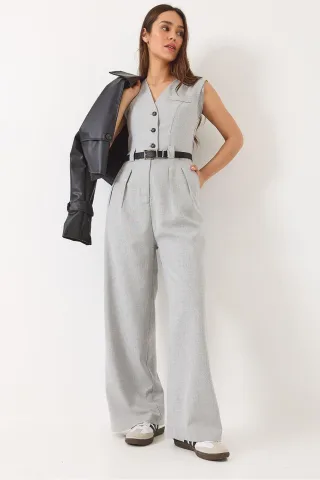 V-Ausschnitt weiter Bein Jumpsuit mit Schleifendetail