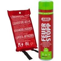 ABUS Feuerlöschspray Feuerstopp AFS625 + Löschdecke, lange haltbar -Made in Germany- für Haushalt, Küche, Camper und Grill