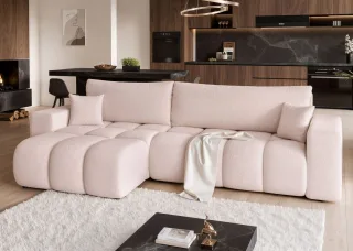 Ecksofa Schlafsofa Sofa ANABEL MAX in Stoff Centaur Creme Ottomane Links