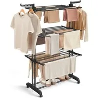 SONGMICS Wäscheständer Turm Standtrockner 4 Ebenen, Flügelwäscheständer, einfacher Aufbau, klappbare Flügel, mit Rollen, 63,5 x 128 x 173 cm