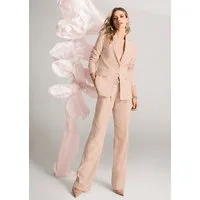MADELEINE Kurzblazer Eleganter Longblazer mit Nadelstreifen Leinenblazer mit Reverskragen, Taschen, Knopfverschluss und Langarm