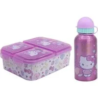 Hello Kitty Lunchbox Hello Kitty 2 tlg. Lunch Set 3 Kammer Brotdose Alu Trinkflasche 400 ml, Kunststoff Aluminium, (3-tlg., Spar-Set)