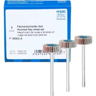 PFERD TOOLS Fächerschleifer-Set Korund 15x5mm Schaft 3mm A 80,120 und 180 für Feinschliff - 44498029