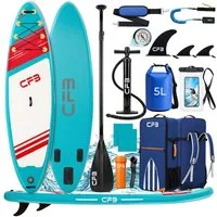 CFB SUP-Board Set 320x84x15 cm, Belastbarkeit 160 kg, Aufblasbares Stand Up Paddle Board, (mit 84 cm Standfläche & großem EVA-Deckpad, 12 tlg., SUP Set mit Paddel, Pumpe, Rucksack, Dry Bag, Handyhülle, Schultergurt), stabil, leicht und rutschfest, 3-