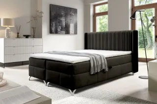 Boxspringbett Schlafzimmerbett DAMIEN 120x200cm Stoff Salvador Schwarz