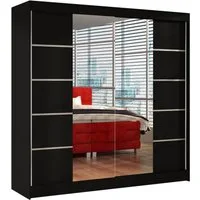 Sofnet Kleiderschrank Basti V (mit Spiegel, Schiebetüren und Kleiderstange) Schwebetürenschrank mit 2 Türen, Schiebetürenschrank - 200x215x58 cm