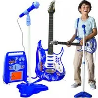 KRUZZEL Spiel-Gitarre Kinder Musikspielzeug Set Gitarre mit Verstärker Mikrofon blau, (Musikspielzeug Set mit Kinder Gitarre Verstärker Mikrofon blau, MP3-Anschluss Mikrofon Ein- und Ausschalter Blinkende Lichteffekte), MP3-Anschluss Mikrofon Ein- un