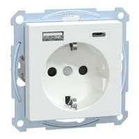 Schutzkontakt Steckdose mit USB Ladegerät, Unterputz, 16 Ampere, 250 Volt, Typ F weiß (glänzend), Retail