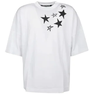 Palm Angels Shooting Stars Overlogo Übergroßes weißes T-Shirt
