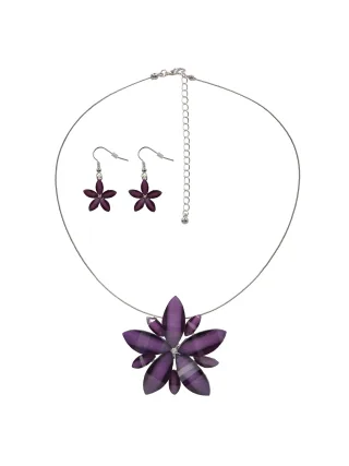 Steuer Modeschmuck Schmuckset Set aus Collier und Ohrhaken Blüte lila