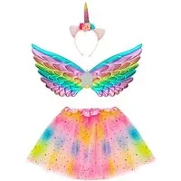 Widmann S.r.l. Feen-Kostüm Einhorn Set "Rainbow" für Mädchen - 3-tlg. mit Flügeln, Mit Haarreif und Flügeln