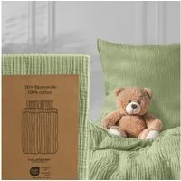 Hausfelder Bettwäsche Kinderbettwäsche Set Bettbezug 100x135cm + 40x60cm Kissen Grün (Grün), 2 teilig, Crinkle-Effekt, atmungsaktiv, temperaturausgleichend