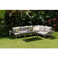 Gardissimo Gartenlounge-Set San Remo hell Dining Eck Lounge Set mit hohen Tisch, (Spar-Set, 3-tlg., Lounge Set mit hohen Tisch), mit stufenlos verstellbaren Armlehnen / wetterfest