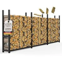LAWA Living and Lifestyle Kaminholzregal außen Metall 25cm tief Stapelhilfe Brennholz Garten verzinkt schwarz, BxTxH:335.00x25.00x115.00 cm, verzinkt, wetterfest