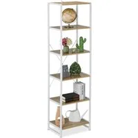 relaxdays Standregal mit 6 Ebene, Holzoptik-Weiß
