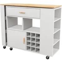 COSTWAY Küchenwagen, mit ausziehbarer Arbeitsplatte & Rollen, Schublade, Weinregal