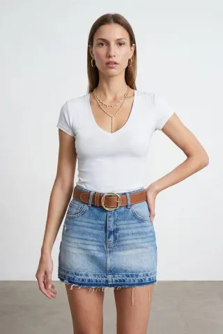 Slim Fit V-Ausschnitt Jerseybluse