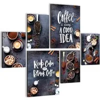 Novart Wandbild Wandbilder Küche Kaffee Gewürze AUFHÄNGFERTIG 90 x 80 cm Küchenbilder, Schwarz, made in Germany