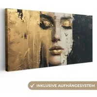 OneMillionCanvasses® Leinwandbild Panorama Abstrakt - Gold - Gesicht - Lippen, Fotodruck (1 St), Wandbild, Deko Schlafzimmer Wohnzimmer Flur 40x20 cm