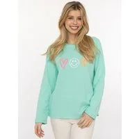 Zwillingsherz Sweatshirt "Love Smile Luck" mit Used-Look Kanten und Stickerei vorne und hinten