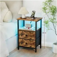 AMHANCIBLE Nachttisch mit LED-Lichtleiste und 2 USB-Anschlüssen, 40 x 30 x 60cm (1-St), Kompakter Beistelltisch mit 2 Schubladen für Schlafzimmer & Wohnzimmer