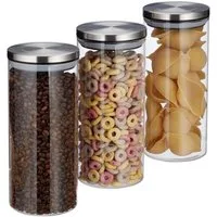 relaxdays Vorratsglas 3er Set je 1,3 Lit, Glas