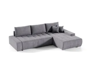 Ecksofa Sofa mit Schlaffunktion VOGAR Stoff Aston Dunkelgrau Ottomane Rechts