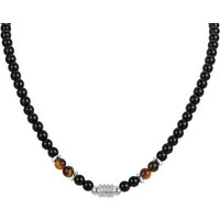 KARMA Perlenkette Schwarz Edelstahl 50 cm Perlen Tiger Eye Akzente (Geschenk für Ihn, Männer Herrenhalskette), Herren Kette Herrenschmuck