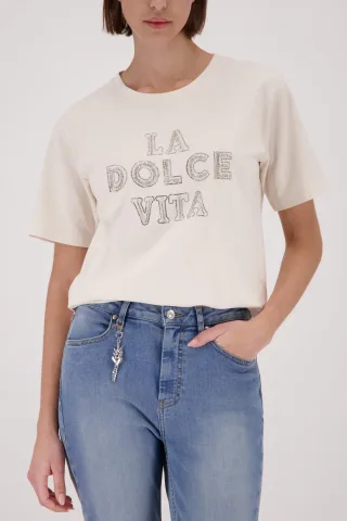 monari - T-Shirt mit Schmuckschrift champagne beige - Gr. - 38