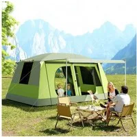 Outsunny Tunnelzelt Familienzelt, 2 Schlafkabinen, Personen: 4 (Kuppelzelt, 1 tlg., Campingzelt), für Garten, Balkon, Armeegrün
