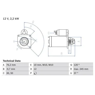 Bosch Anlasser 2,2 kW 0986025370 Volvo C30 C70 S40 S60 S80 V50 V60 V70 Xc60 Xc70