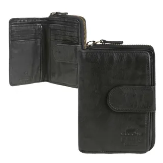 Portemonnaie Damen 10 Kartenfächer Münzfach Leder schwarz 9x13cm | Bear Design Ciro. Übersichtliche Geldbörse für geordnete Finanzen im Arbeitsalltag.
