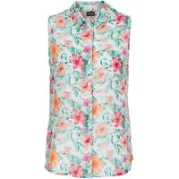 YESET Blusentop Damen Bluse Top ärmellos Hemd Shirt Blumen-Muster weiss Gr. 40 913699
