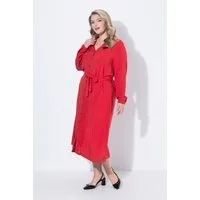 MIAMODA Jerseykleid Midikleid A-Linie Bindegürtel Knopfleiste Langarm