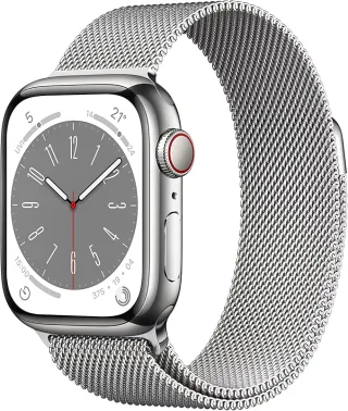 Apple Watch Series 8 [GPS + Cellular inkl. Milanaise-Armband silber] 41mm Edelstahlgehäuse silber
