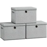 SONGMICS Aufbewahrungsbox 3er-Set, Ordnungsboxen, stapelbar mit Griffen, 43 x 30 x 30 cm, Stoffboxen mit Deckel, PP-Platten, geruchsneutral, faltbar