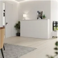 SMARTBett Schrankbett Classico 100x200 cm Horizontal Weiß Wandklappbett Gasdruckfedern, Klappbett