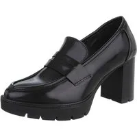Ital-Design Elegante Blockabsatzschuhe für Damen mit modischer Schnalle High-Heel-Pumps (90793552) Blockabsatz Pumps in Schwarz