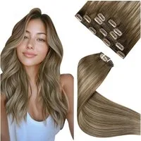 LuxusKollektion Echthaar-Extension Clip Extensions Echthaar Remy Ombre Balayage 30cm-5PCS 1.5#8 16 8