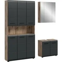 welltime Badezimmer-Set, (Set, 4-St., Stauraumschrank, WBU, Spiegelschrank), Bad-Kombination, Bad-Möbel, Badezimmer, Kombination, Kombi