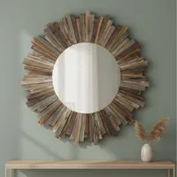 Mucola Wandspiegel Wandspiegel 90 CM Holz Shabby Braun Flurspiegel Hängespiegel (Stück, 1-St., Spiegel), Paulownienholz