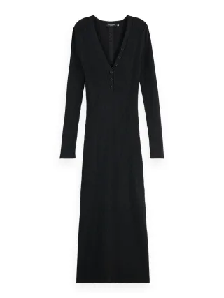 Scotch & Soda - Midikleid aus Rippstrick schwarz - Gr. - L
