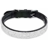 Monkimau Hunde-Halsband Hundehalsband Leder Halsband Hund schwarz mit weißen Pailletten S-XS, Leder