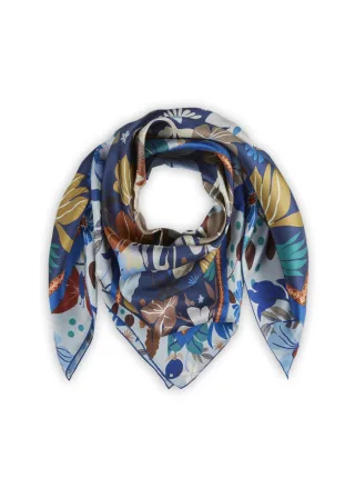 Premium Tuch aus reiner Seide mit floralem Druck blau - Gr. - one size