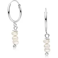 Materia Paar Creolen Damen Süßwasser Perlen cremeweiß Ø14mm SO-22, 925 Sterling Silber