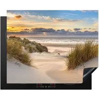 MuchoWow Herd-Abdeckplatte Strand - Düne - Gras - Sonnenuntergang - Meer, Vinyl, (1 tlg), Herdabdeckplatten für Ceranfeld, Induktionsschutz, 65x55 cm