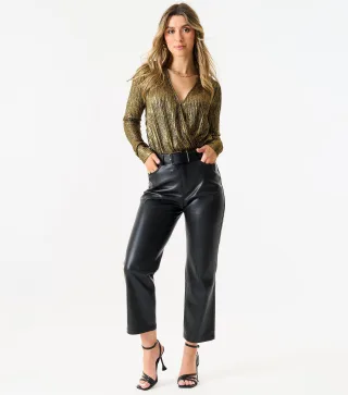 Goldmetallischer Plissee-Wickel-Bodysuit
