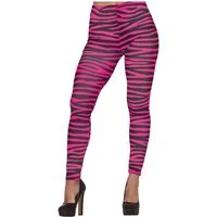 Fiestas Guirca Kostüm, 70s 80s Karneval Leggings Pink Zebrastreifen Retro Fashion Kostüm Acc