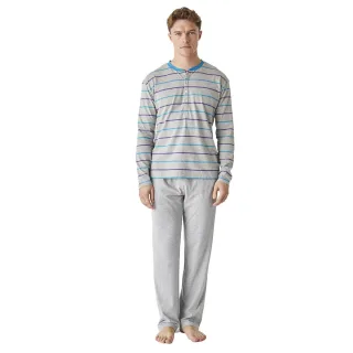 Herren-Pyjama aus langärmeliger, halbgeschlossener Baumwolle JJBEP5500