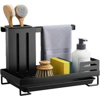 SURFOU Küchenorganizer-Set Spülbecken Küchen Organizer mit Abflusspfanne Utensilien Korb, (Arbeitsplatte Schwamm Bürste Seifenschale Halter Handtuchhalter), Waschbecken Schwammablage Spüle Organizer für Küche & Badezimmer